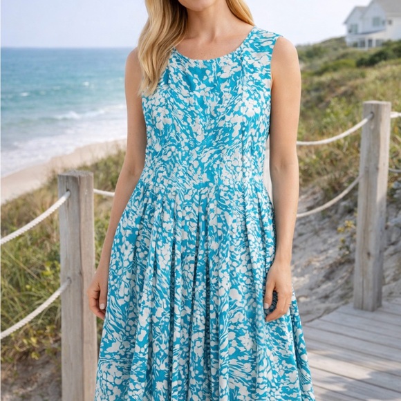 Talbots Turquoise and White Midi Foral Dress - Picture 7 of 10